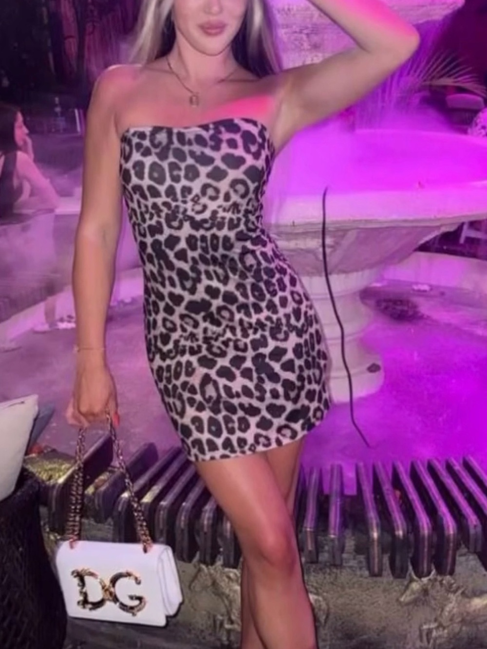 Strapless Leopard Print Bodycon Dress - Black & Cream